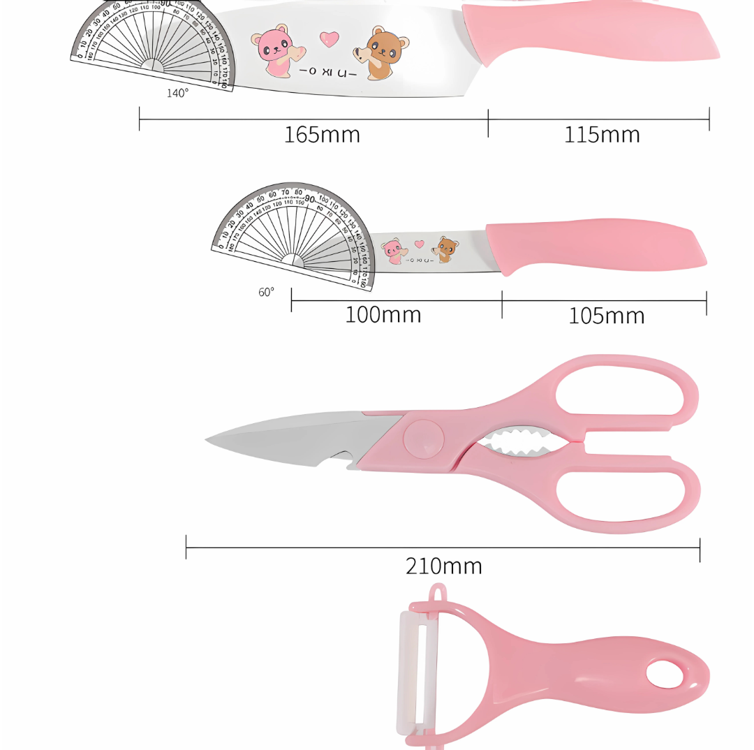 Animated Cute Bear Stainless Steel Kitchen Knife & Scissor 5 Piece Set
