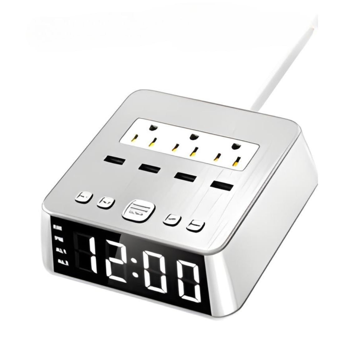 Table Lamp 4 USB Ports 2 AC Power Outlets Alarm Clock w/ LED Display