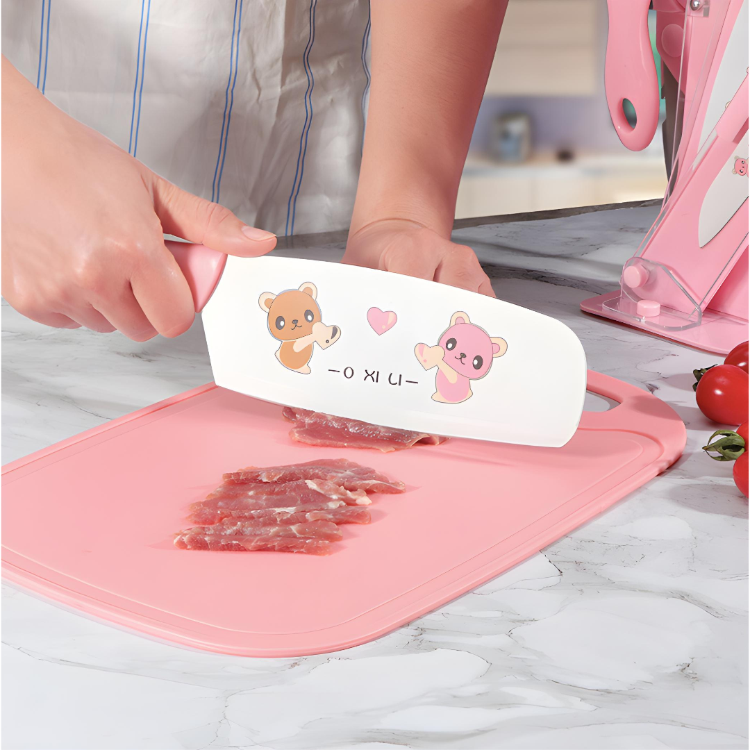 Animated Cute Bear Stainless Steel Kitchen Knife & Scissor 5 Piece Set