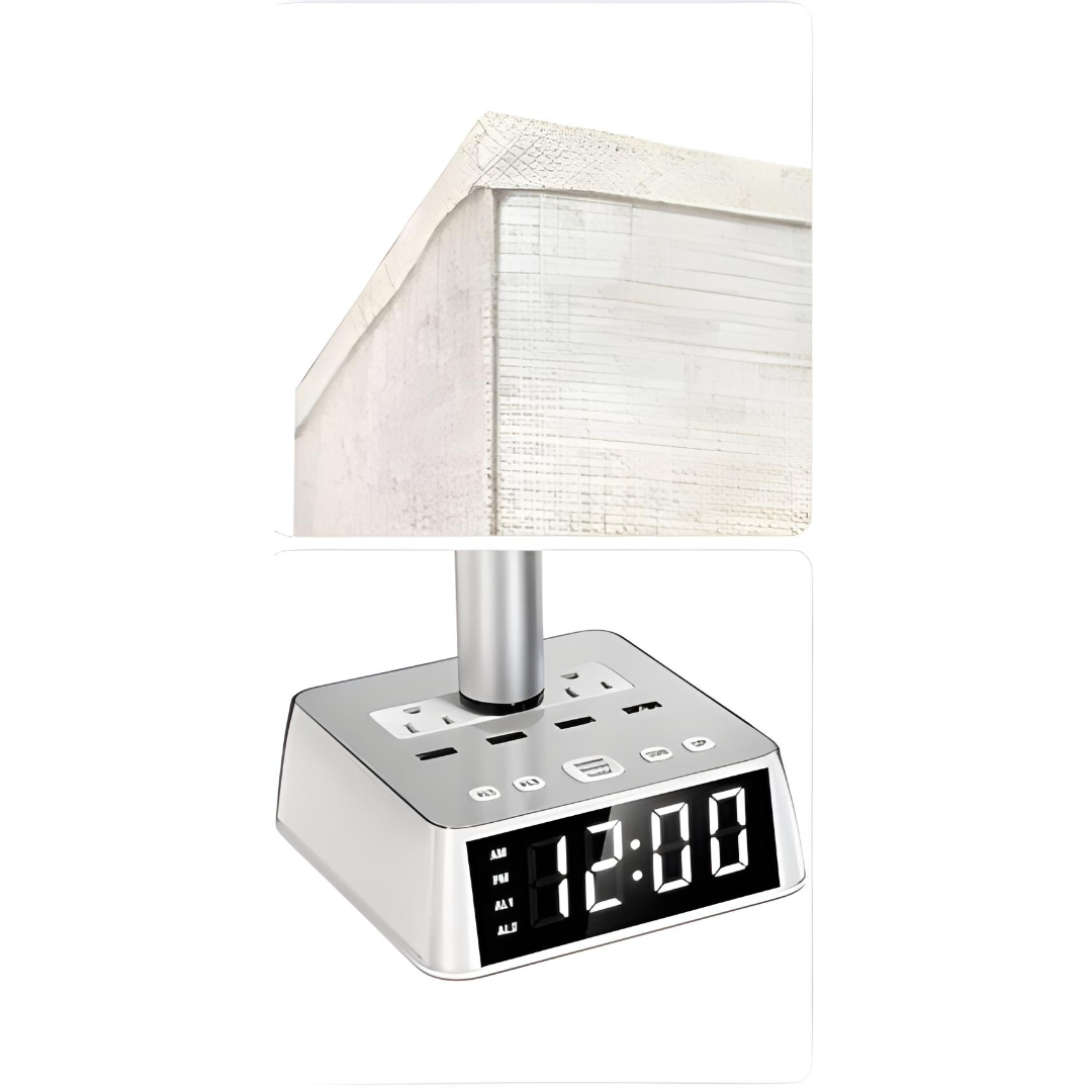 Table Lamp 4 USB Ports 2 AC Power Outlets Alarm Clock w/ LED Display