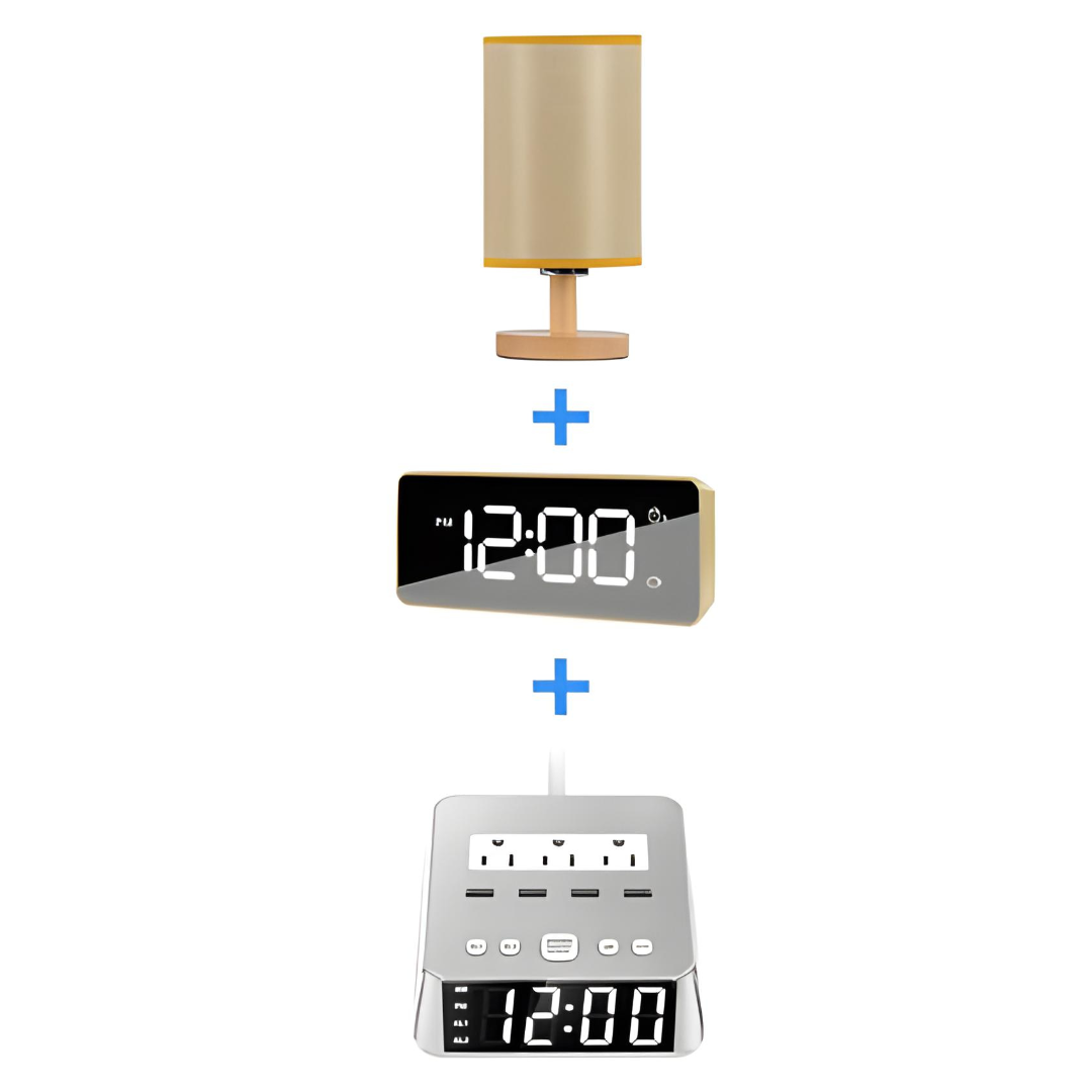 Table Lamp 4 USB Ports 2 AC Power Outlets Alarm Clock w/ LED Display