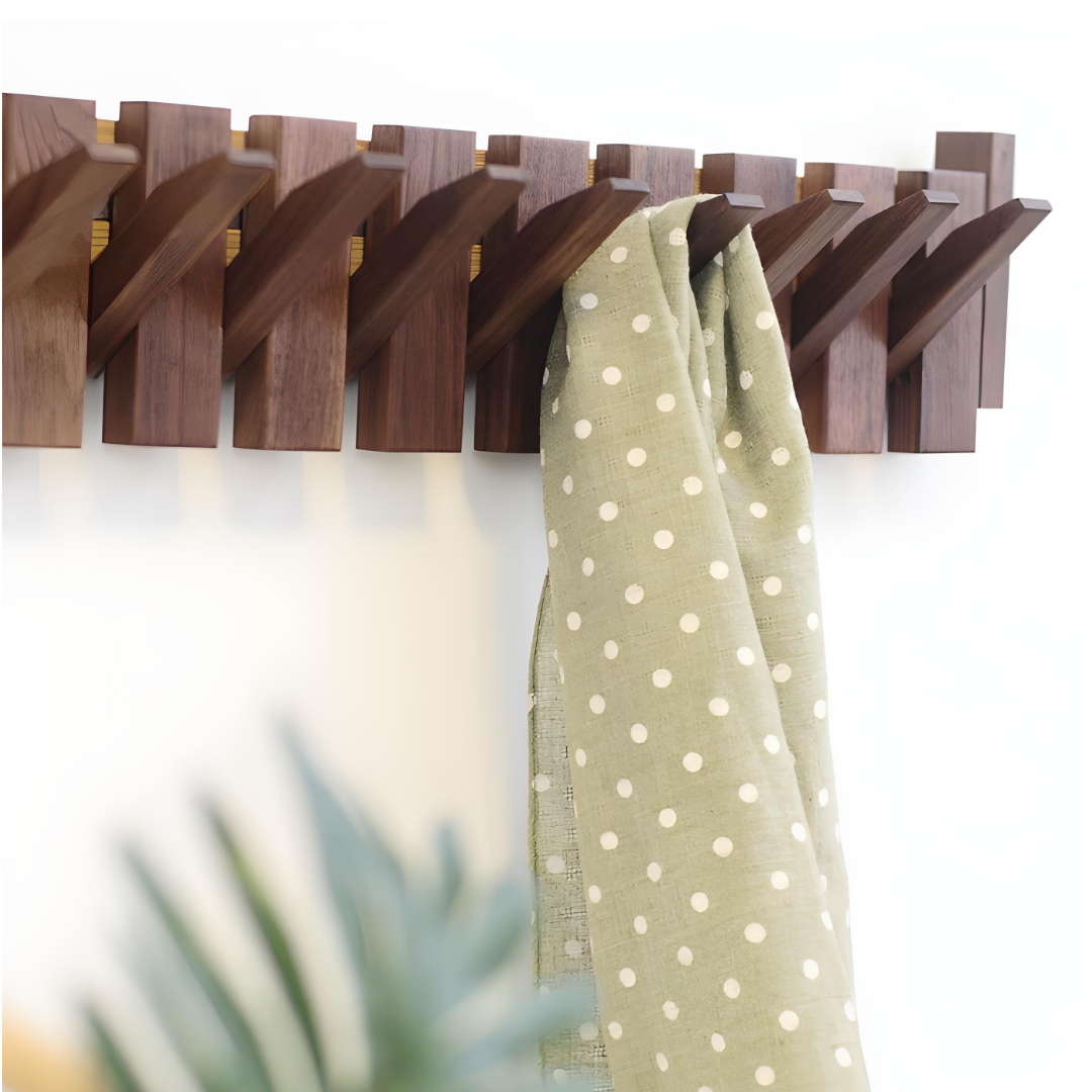 Piano Style Wall Mounted Hanging Coat Rack w/ Hooks