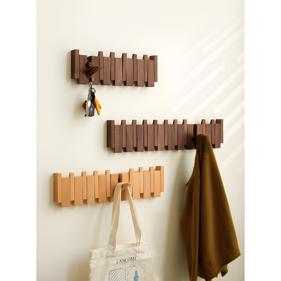 Piano Style Wall Mounted Hanging Coat Rack w/ Hooks