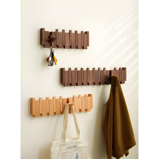 Piano Style Wall Mounted Hanging Coat Rack w/ Hooks