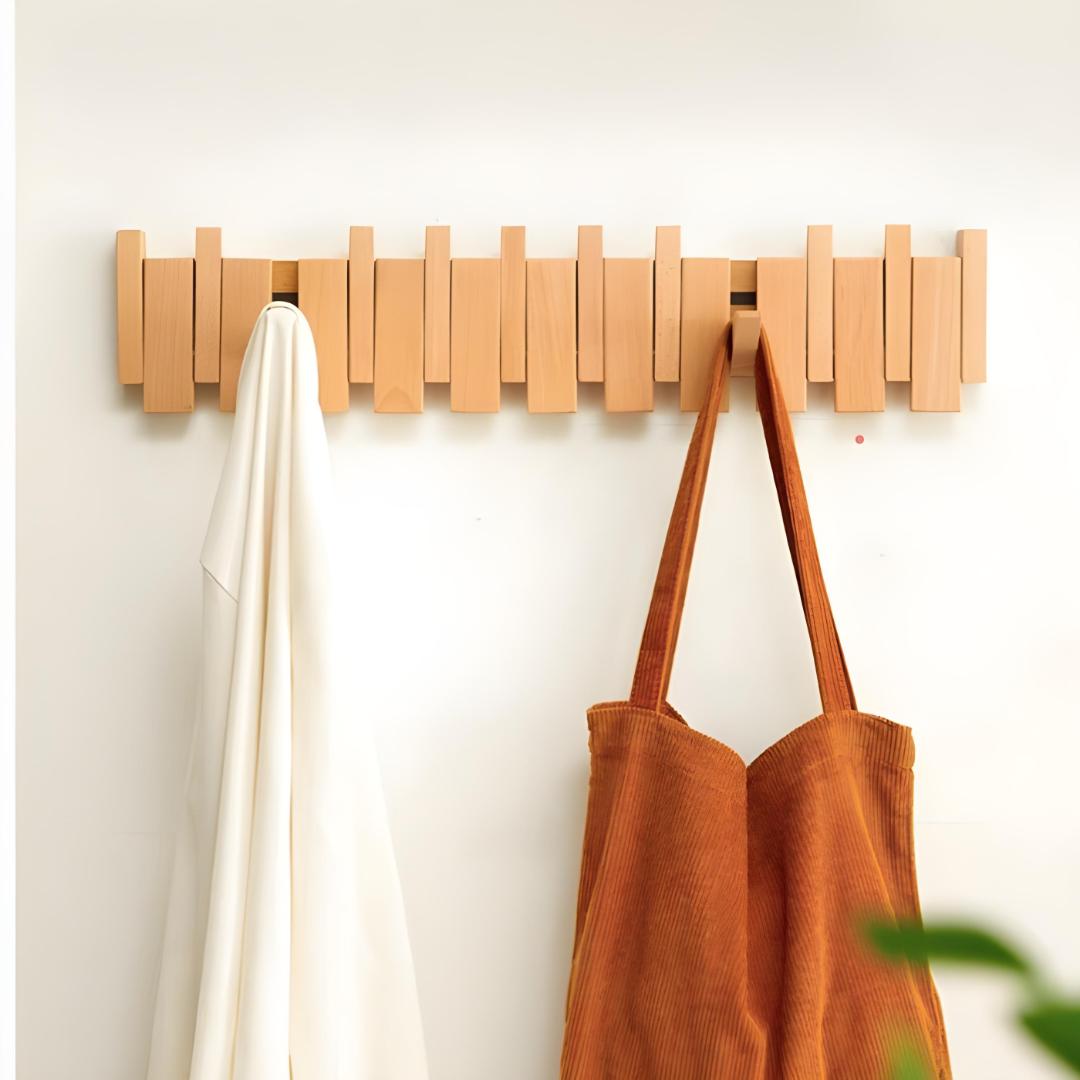 Piano Style Wall Mounted Hanging Coat Rack w/ Hooks